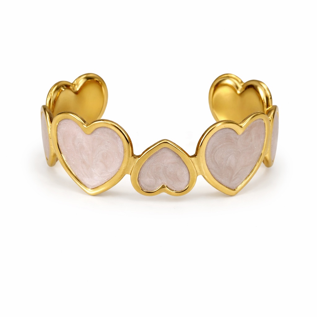 Stainless Steel Pink Heart Cuff Bracelet